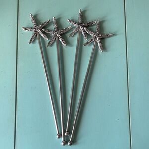 Silver Starfish Cocktail Stirrers 8”